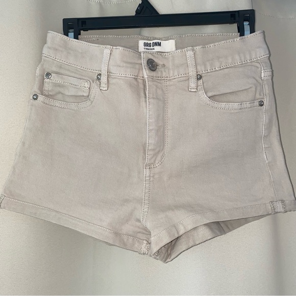 Garage Pants - Garage Retro High Waist Tan Jean Shorts with Tailored Hem